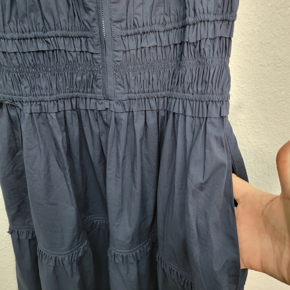 J Crew Tiered midi dress in cotton poplin CN604 Size M Navy NWT - Picture 6 of 9